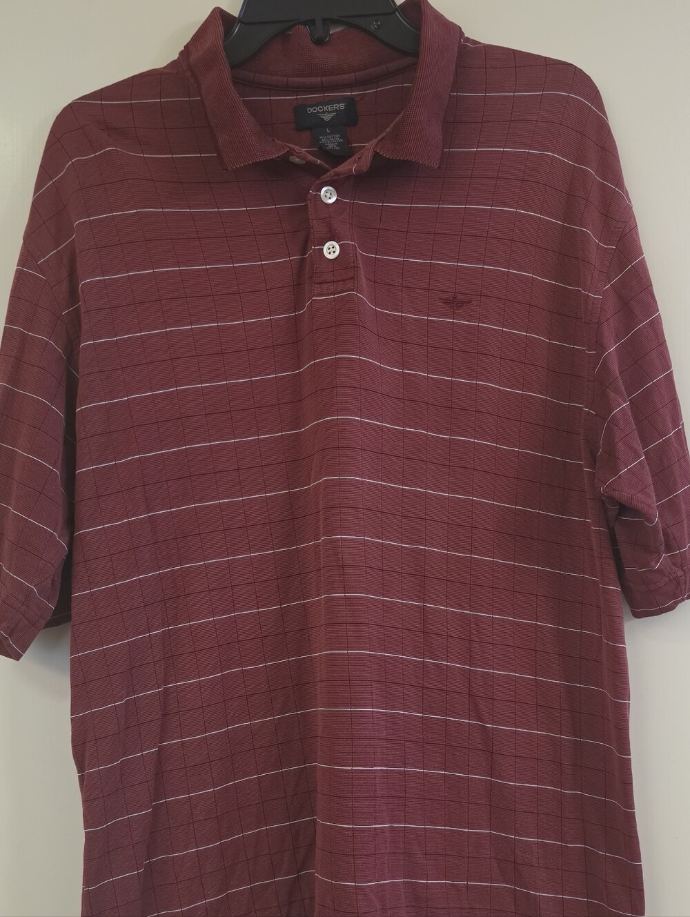 Dockers Men's Maroon Polo with Thin White Stripes